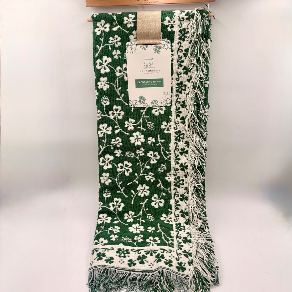 The Farmhouse Rachel Ashwell Green White Shamrock St Patricks Day Throw Blanket